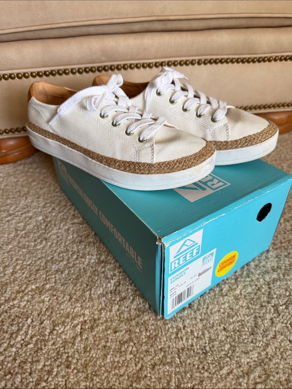 Reef White Canvas Sneakers with Natural Jute Trim